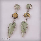 Opalized Petrified Wood, Chrysoprase & 24K Gold Sterling Silver Earrings