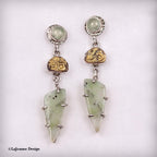 Opalized Petrified Wood, Chrysoprase & 24K Gold Sterling Silver Earrings