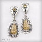 Petrified Palm Wood & Citrine Sterling Silver Earrings