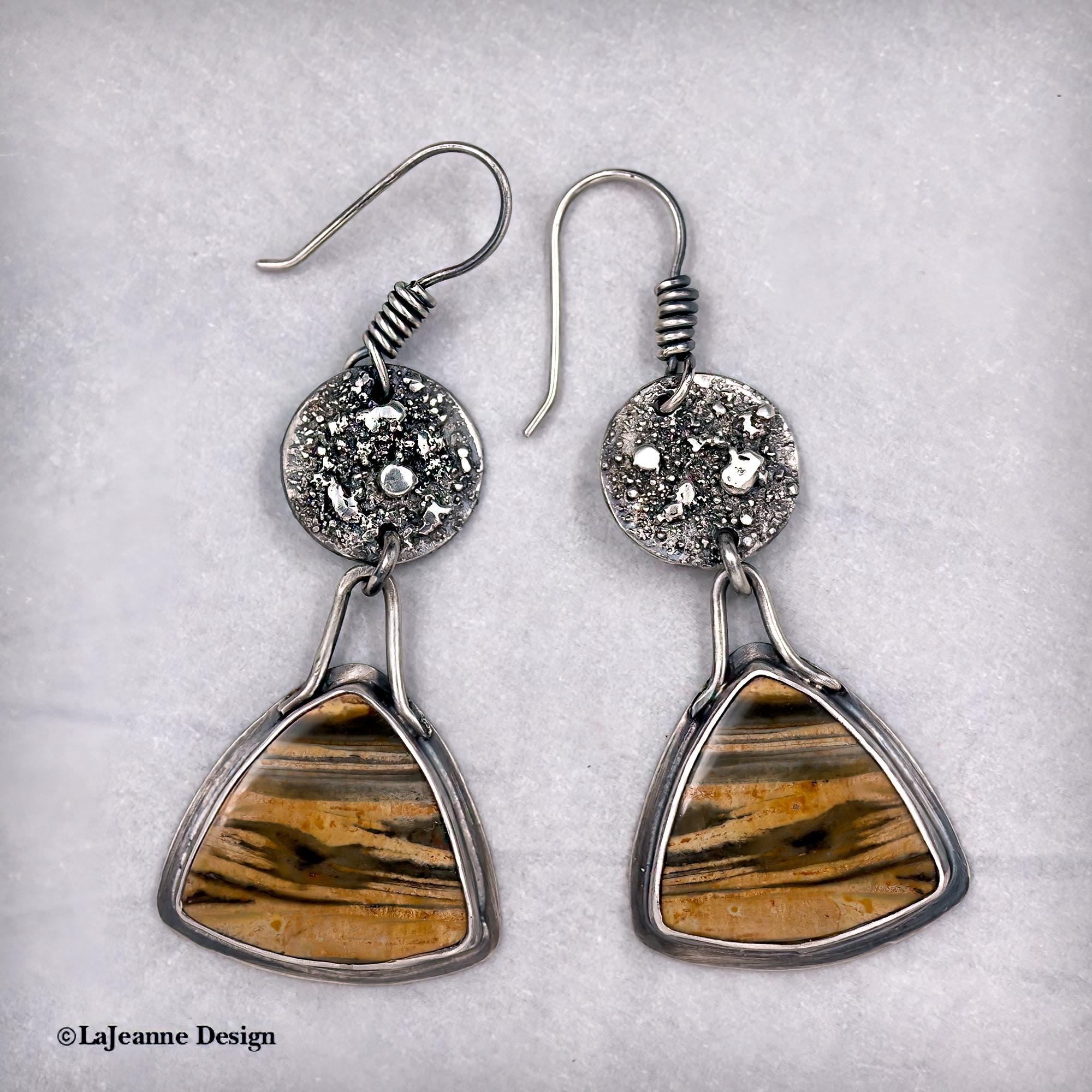 Zebra Petrified Wood Sterling Silver Earrings