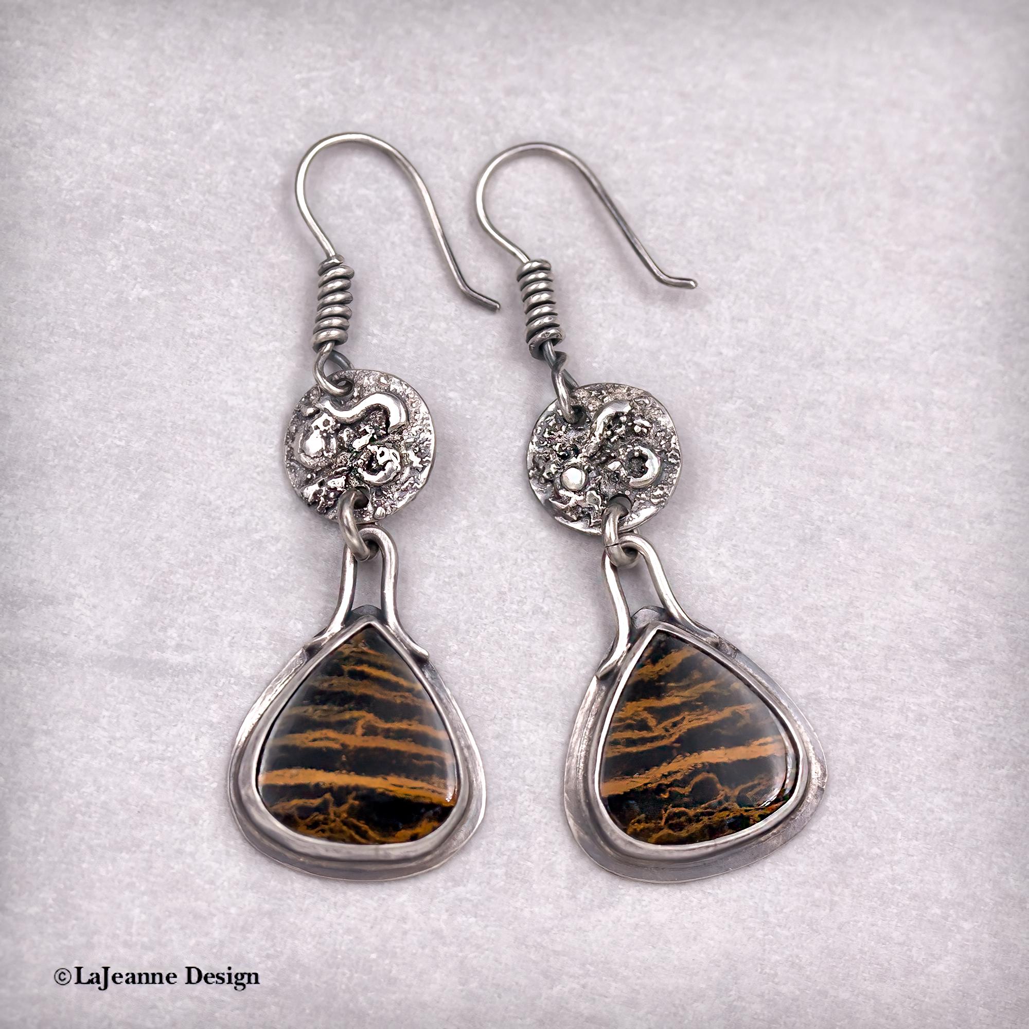 Zebra Petrified Wood Sterling Silver Earrings