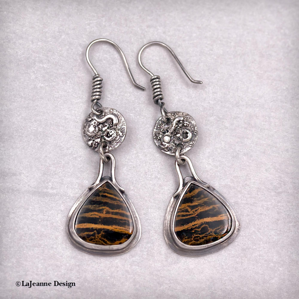 Zebra Petrified Wood Sterling Silver Earrings