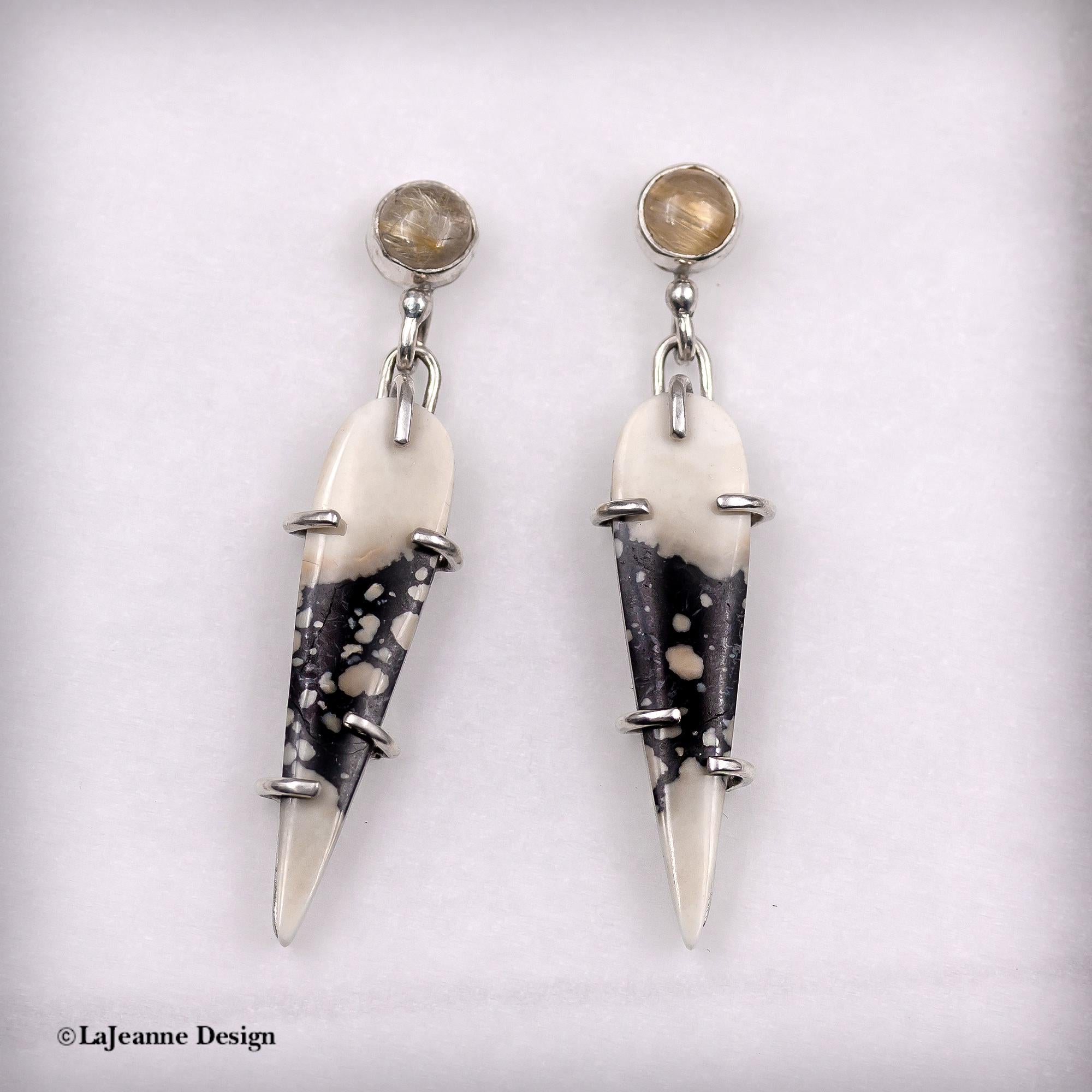 Magnesite & Golden Rutilated Quartz Sterling Silver Earrings