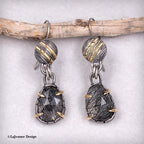 Black Rutilated Quartz 18K Gold & Sterling Silver Earrings