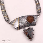Marcasite Plume Agate 18K Gold Sterling Silver Necklace