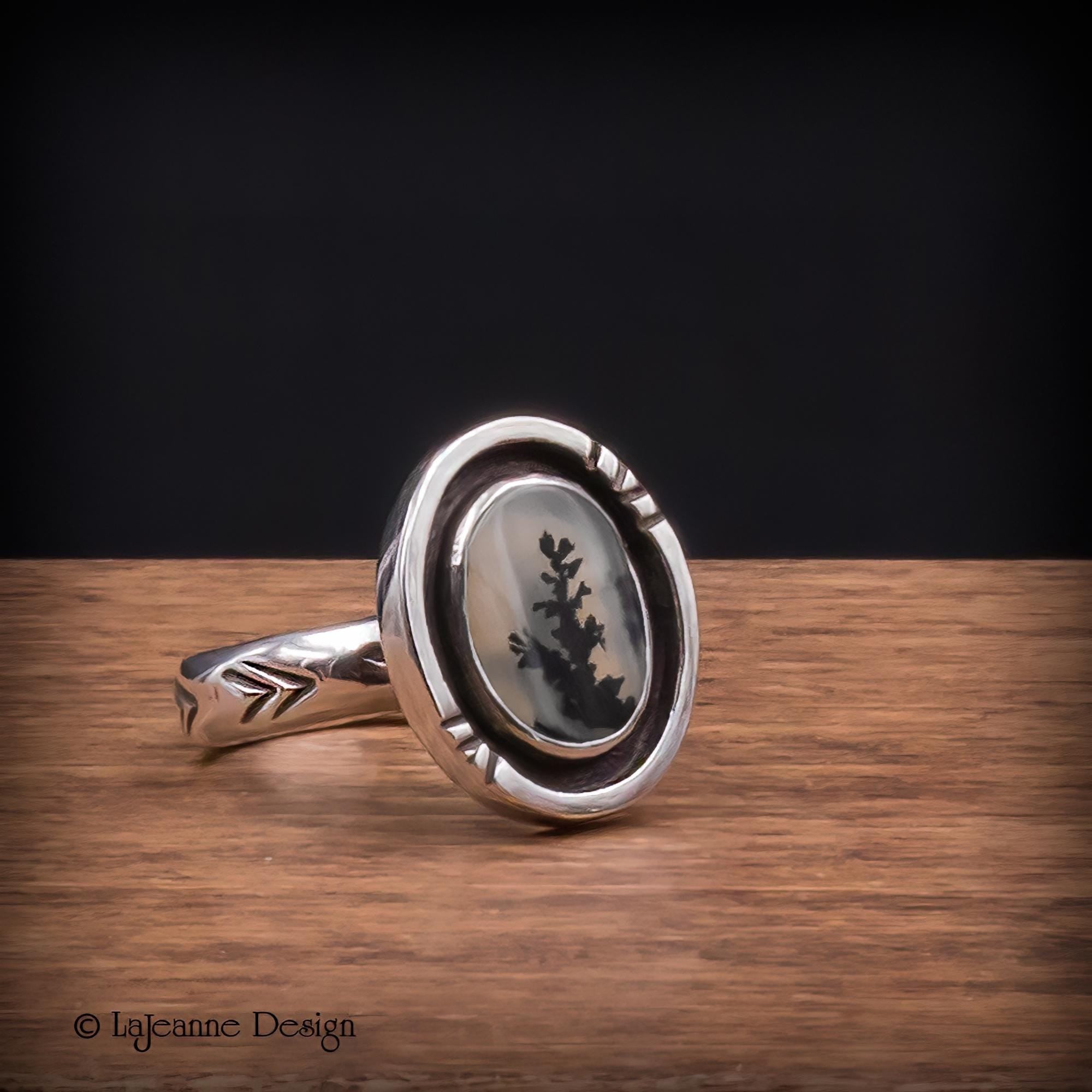 Size 6 - Dendritic Agate Sterling Silver Ring