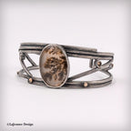 Dendritic Agate Sterling Silver Cuff Bracelet with 18K Gold,  Size Medium-Large