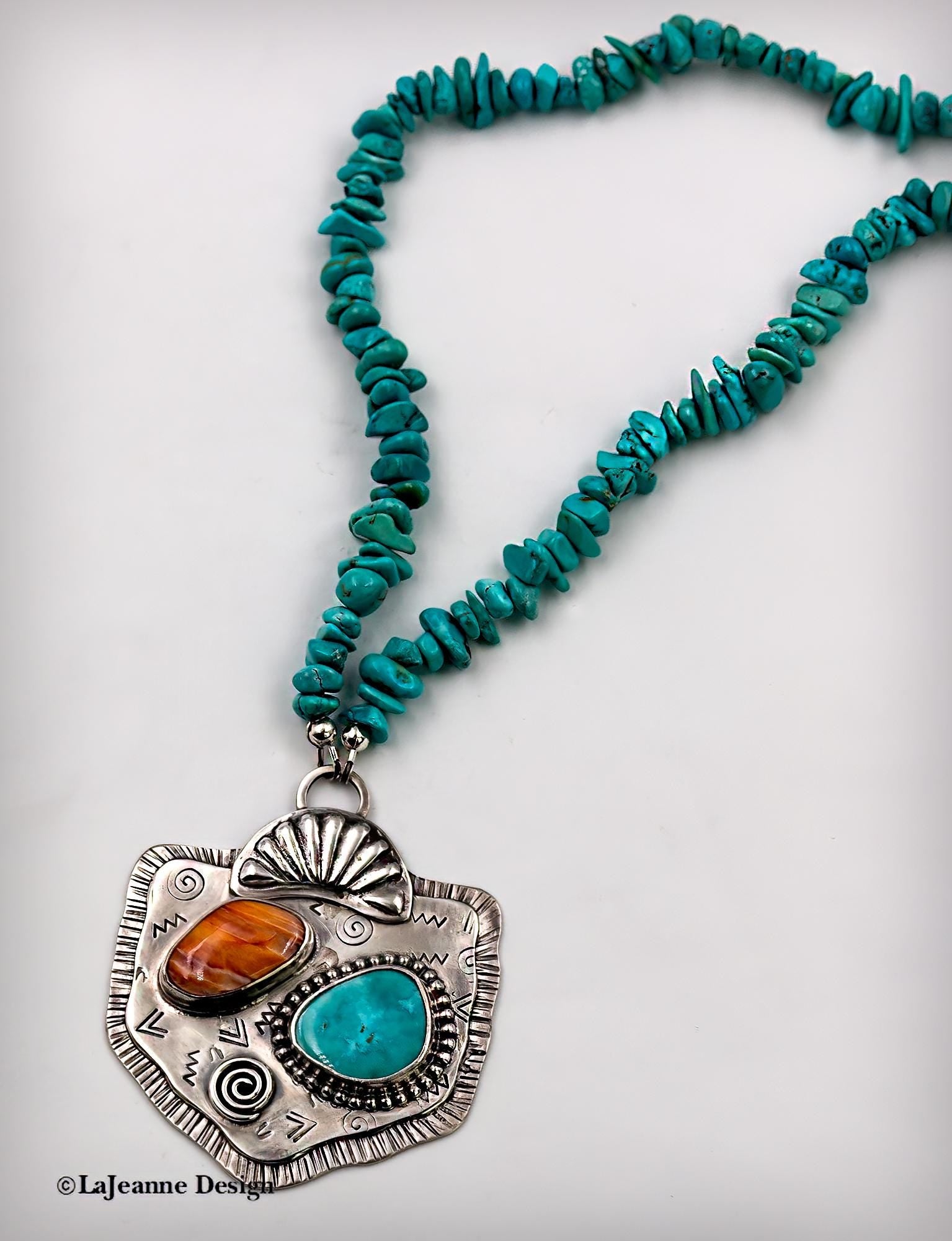 Turquoise & Spiny Oyster Sterling Silver Beaded Necklace