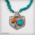 Turquoise & Spiny Oyster Sterling Silver Beaded Necklace