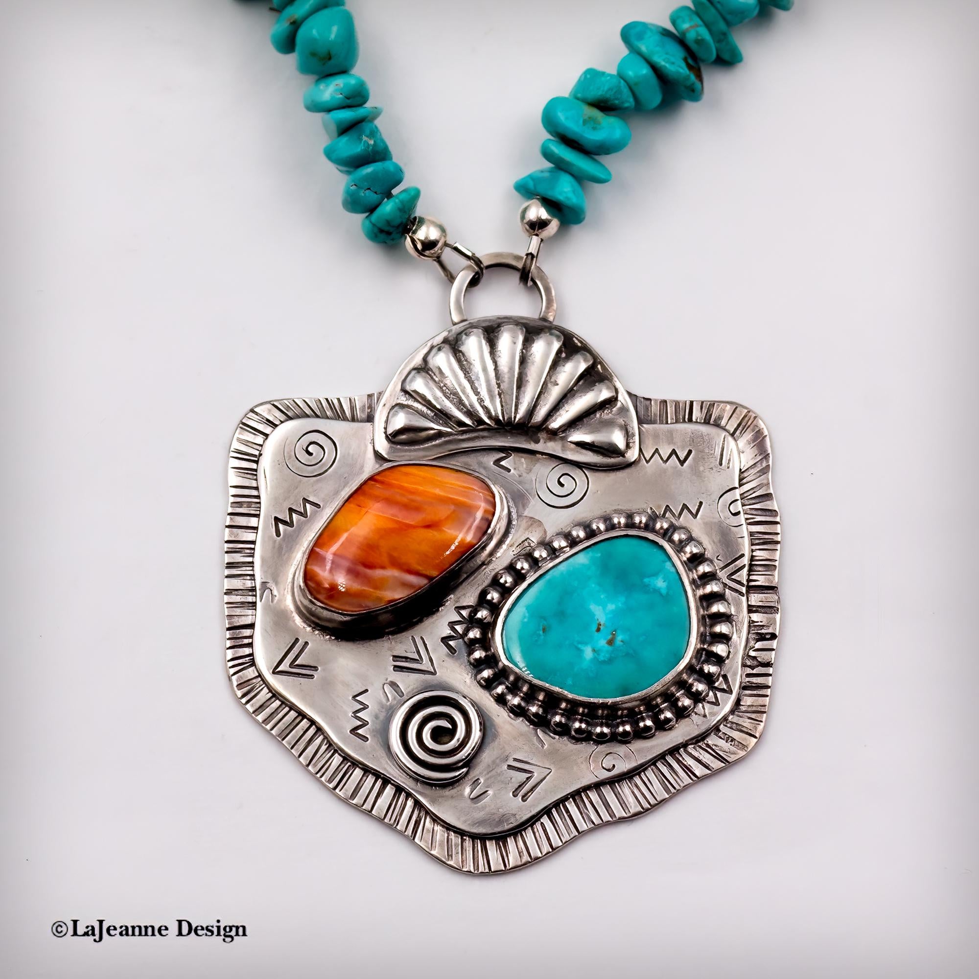 Turquoise & Spiny Oyster Sterling Silver Beaded Necklace