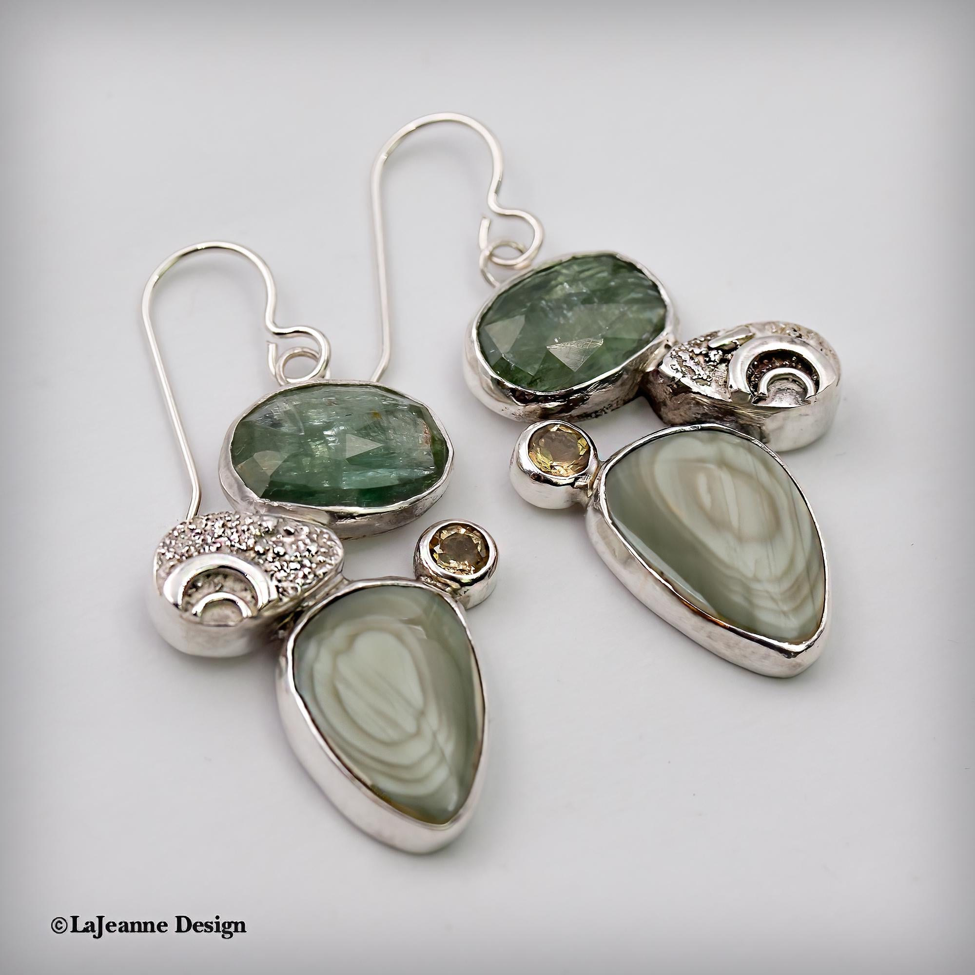 Imperial Jasper, Green Kyanite & Citrine Sterling Silver Earrings