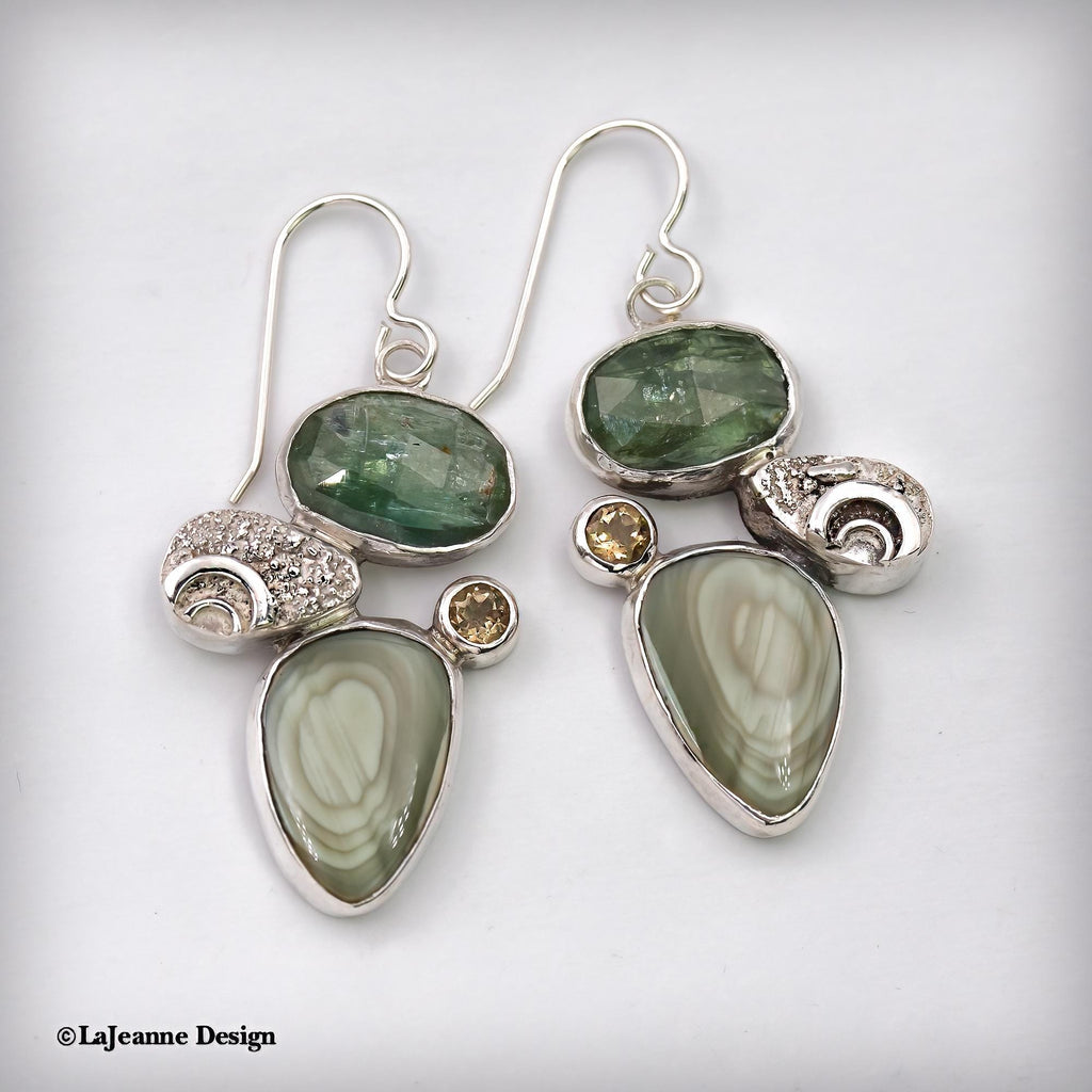 Imperial Jasper, Green Kyanite & Citrine Sterling Silver Earrings