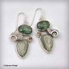 Imperial Jasper, Green Kyanite & Citrine Sterling Silver Earrings