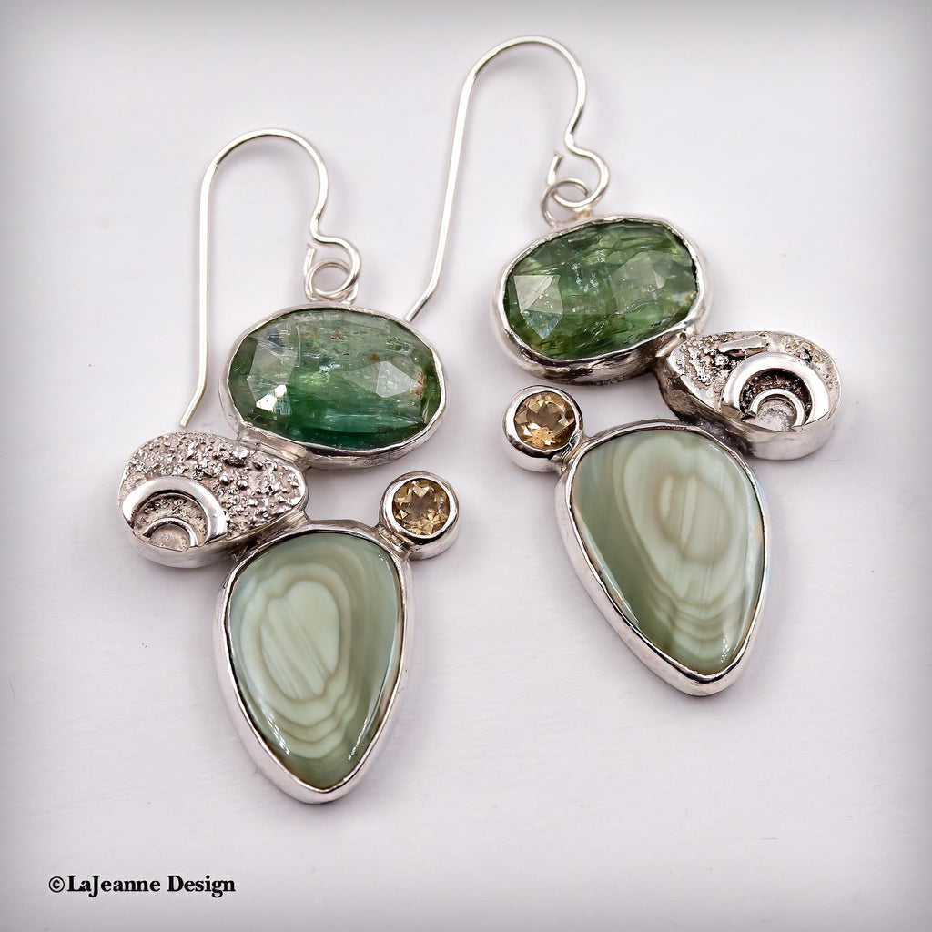 Imperial Jasper, Green Kyanite & Citrine Sterling Silver Earrings