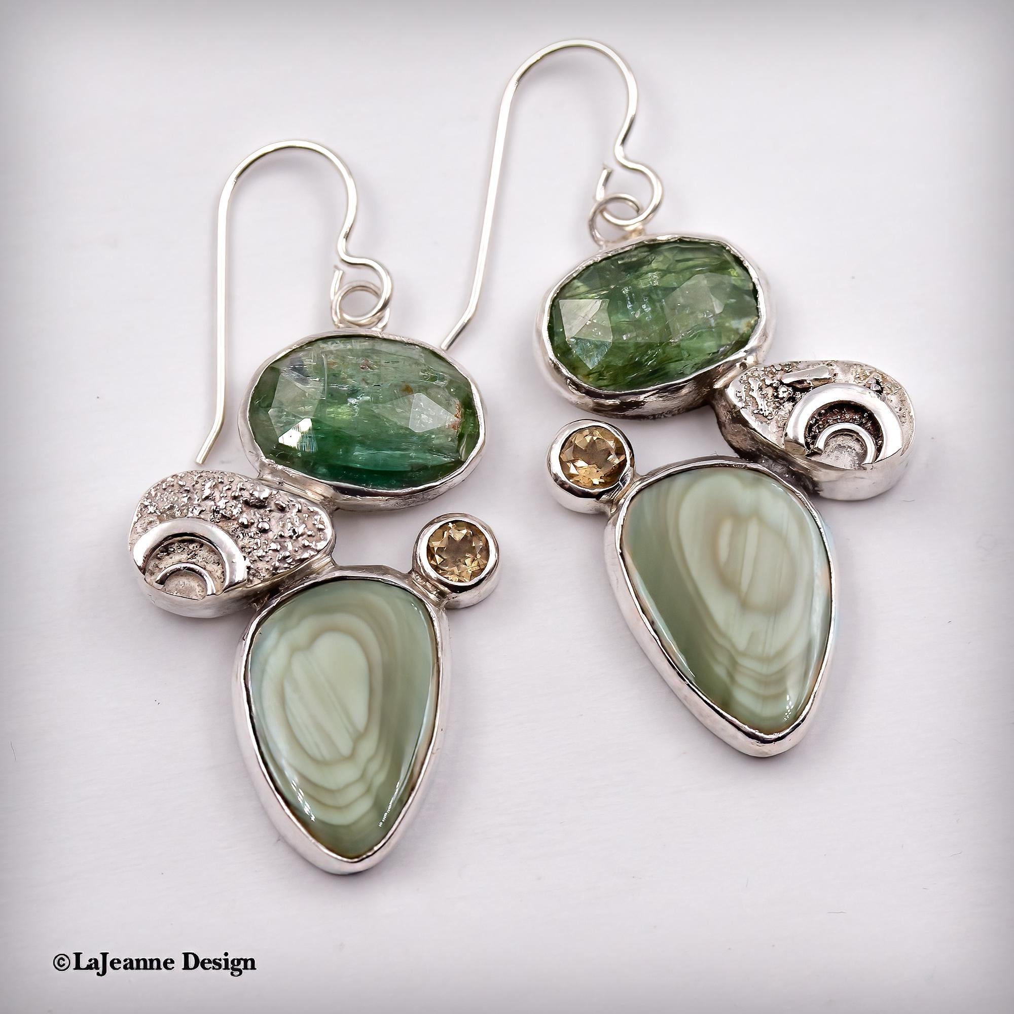 Imperial Jasper, Green Kyanite & Citrine Sterling Silver Earrings