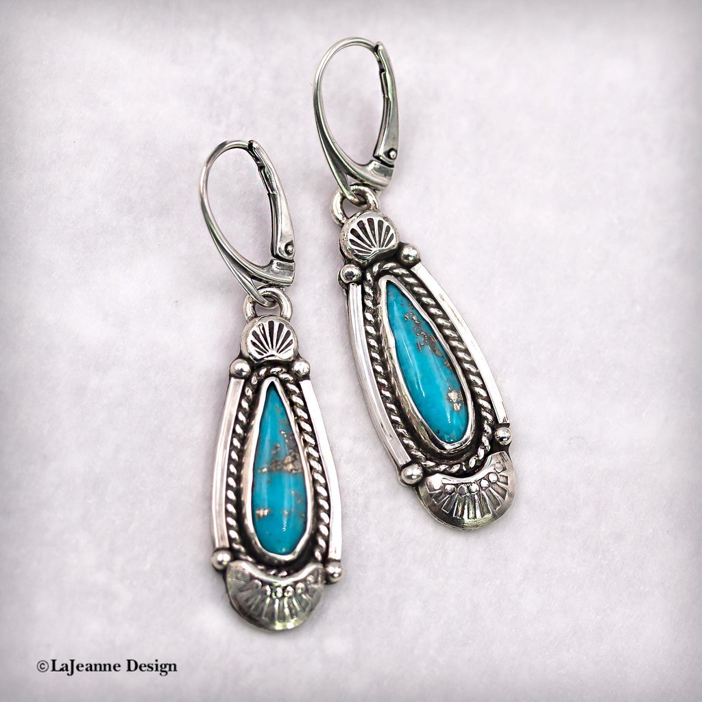 Blue Turquoise Sterling Silver Dangle Earrings