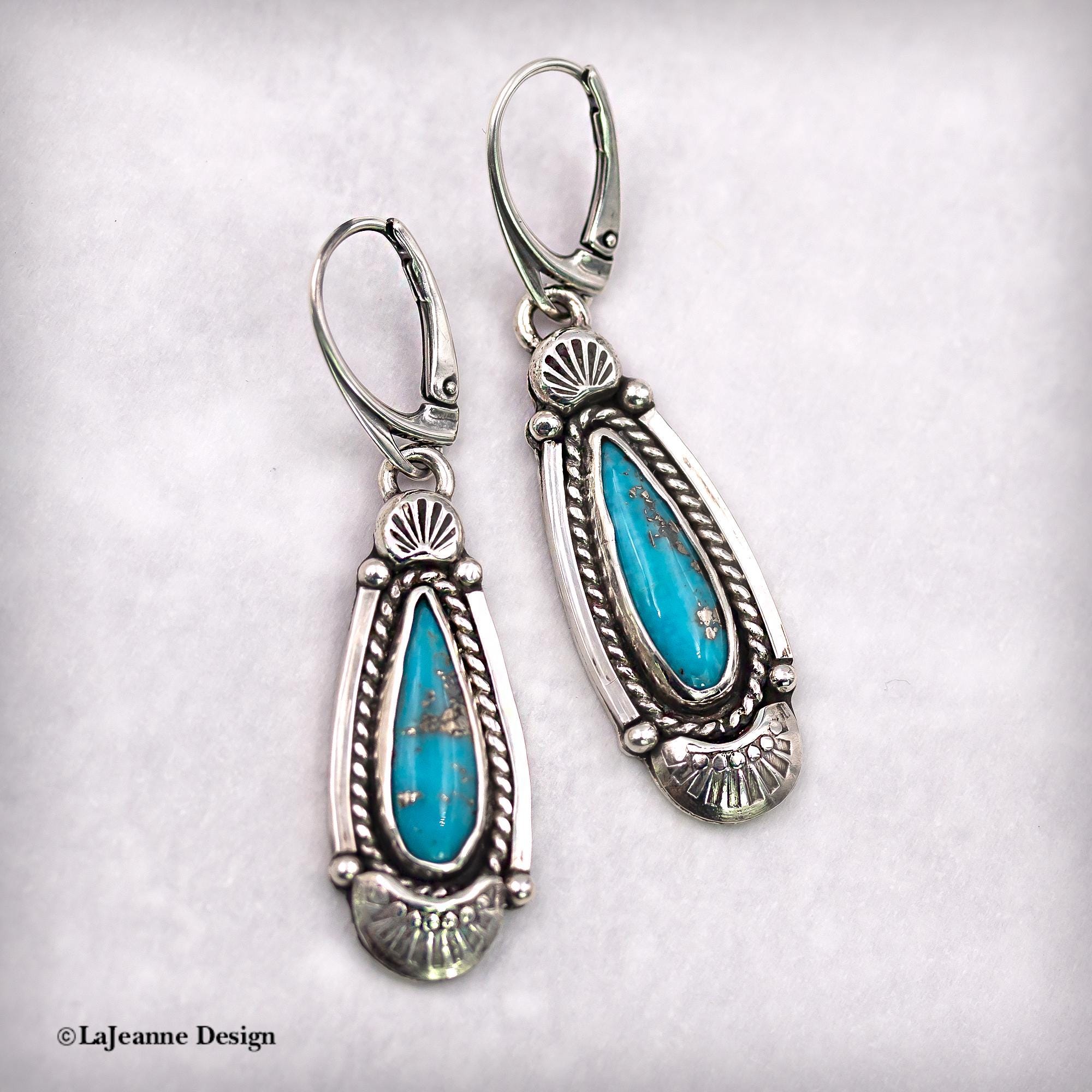 Blue Turquoise Sterling Silver Dangle Earrings