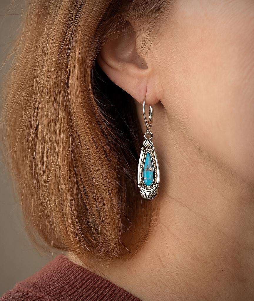 Blue Turquoise Sterling Silver Dangle Earrings