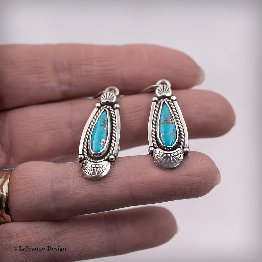 Blue Turquoise Sterling Silver Dangle Earrings