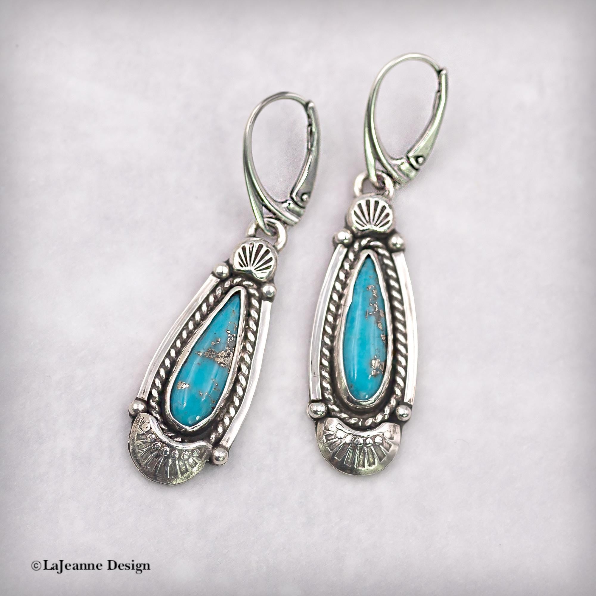 Blue Turquoise Sterling Silver Dangle Earrings