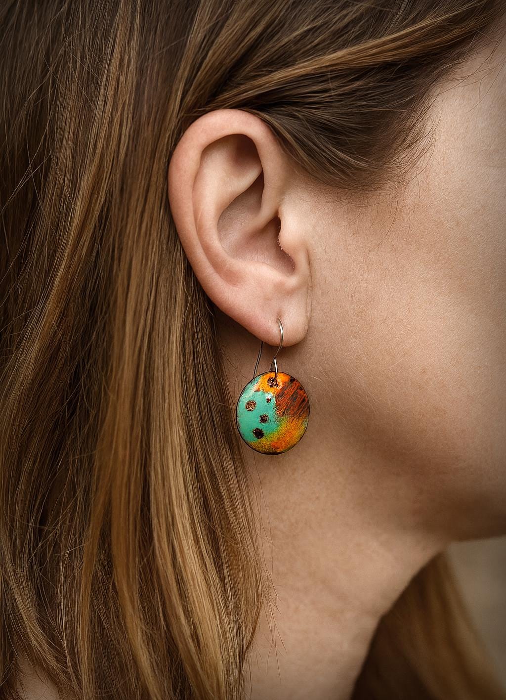 Abstract Vitreous Enamel Copper Earrings