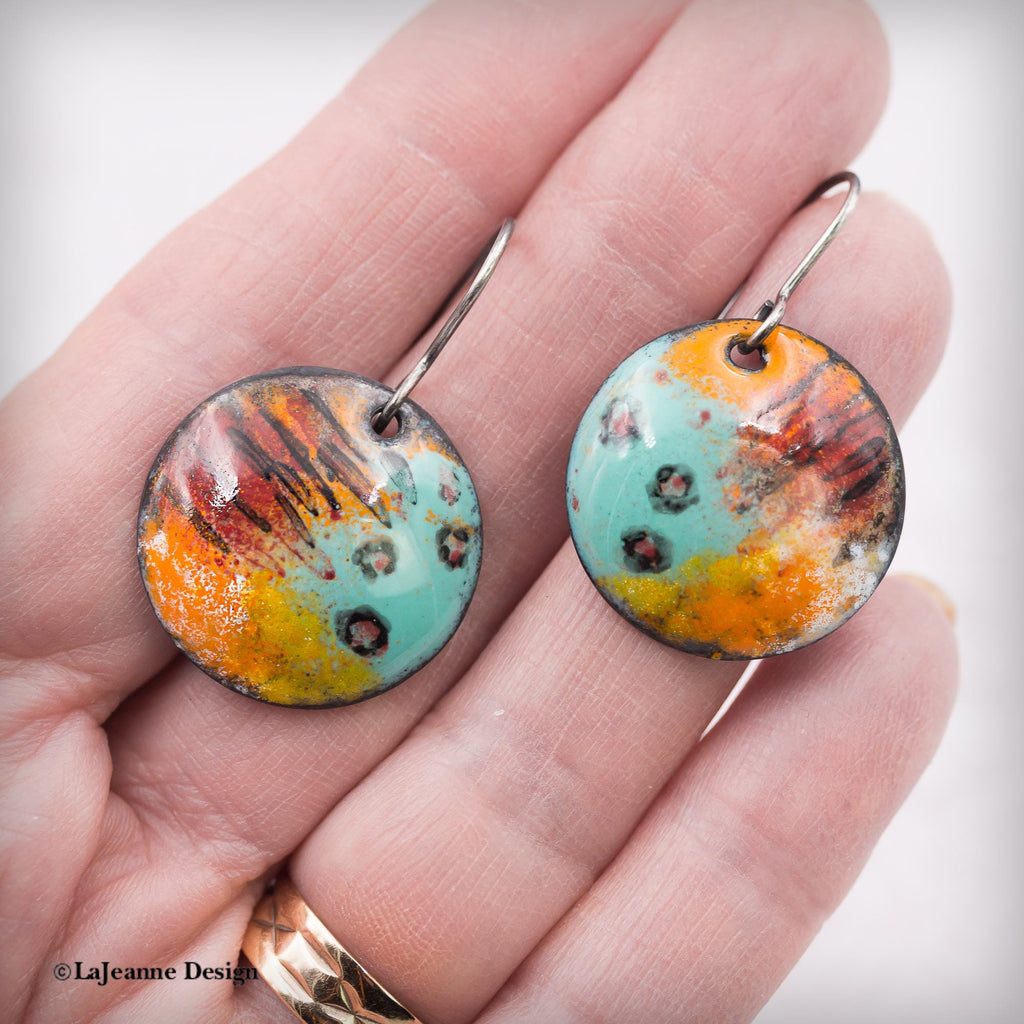 Abstract Vitreous Enamel Copper Earrings