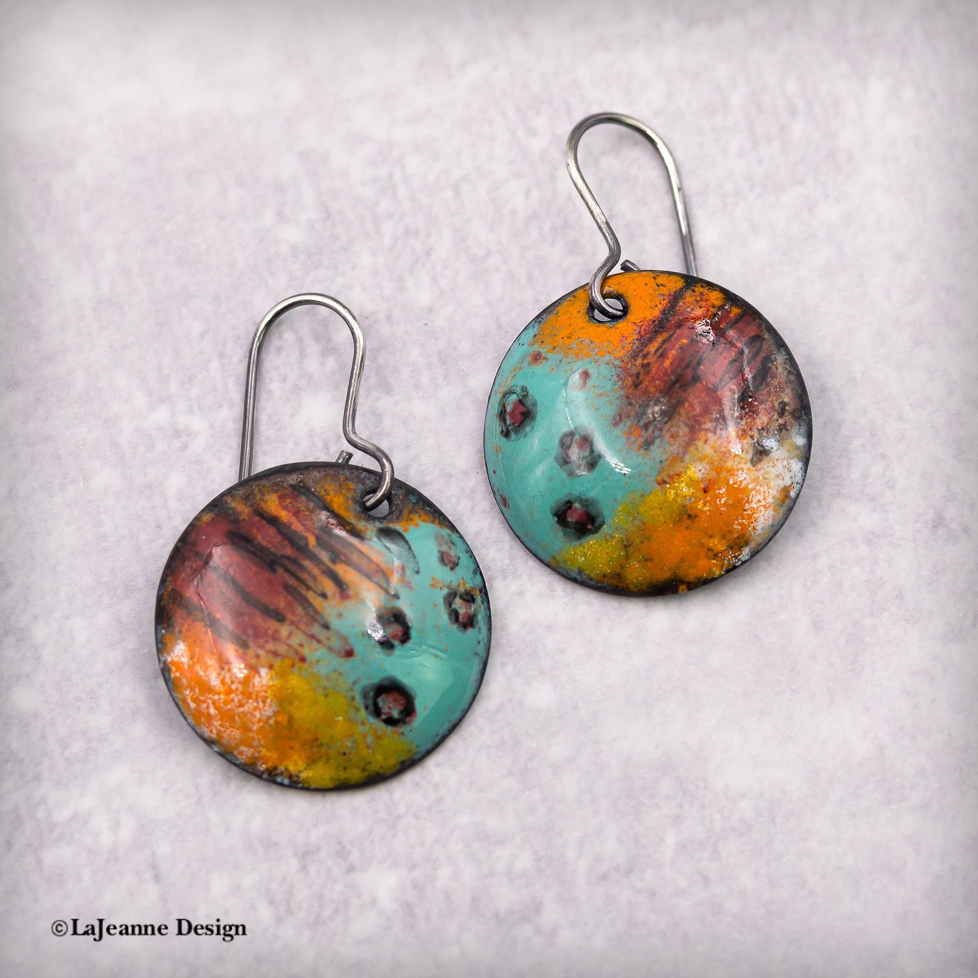 Abstract Vitreous Enamel Copper Earrings