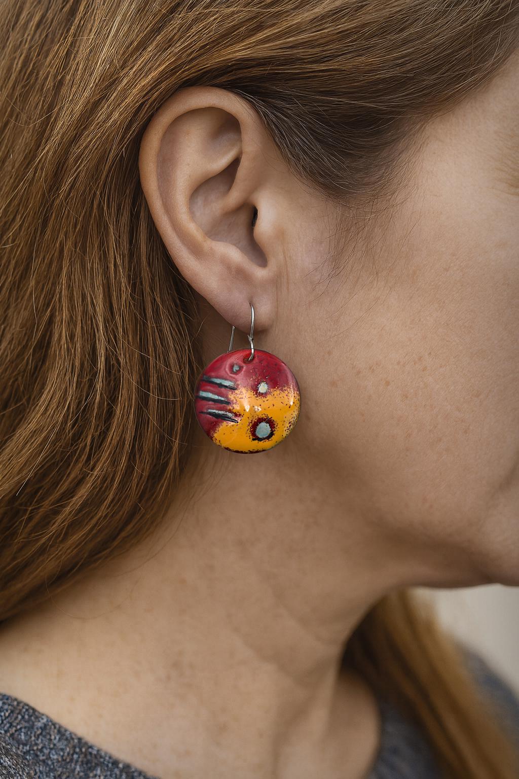 Red Enamel Earrings