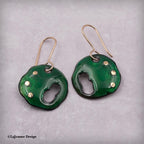 Green Enamel Earrings, 18K Gold Accents