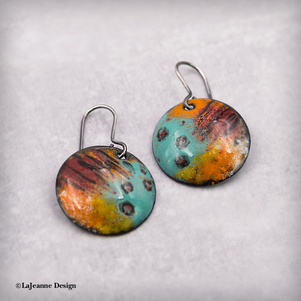 Abstract Vitreous Enamel Copper Earrings
