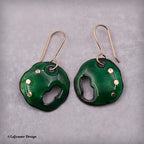 Green Enamel Earrings, 18K Gold Accents