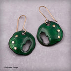 Green Enamel Earrings, 18K Gold Accents