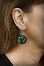 Green Enamel Earrings, 18K Gold Accents
