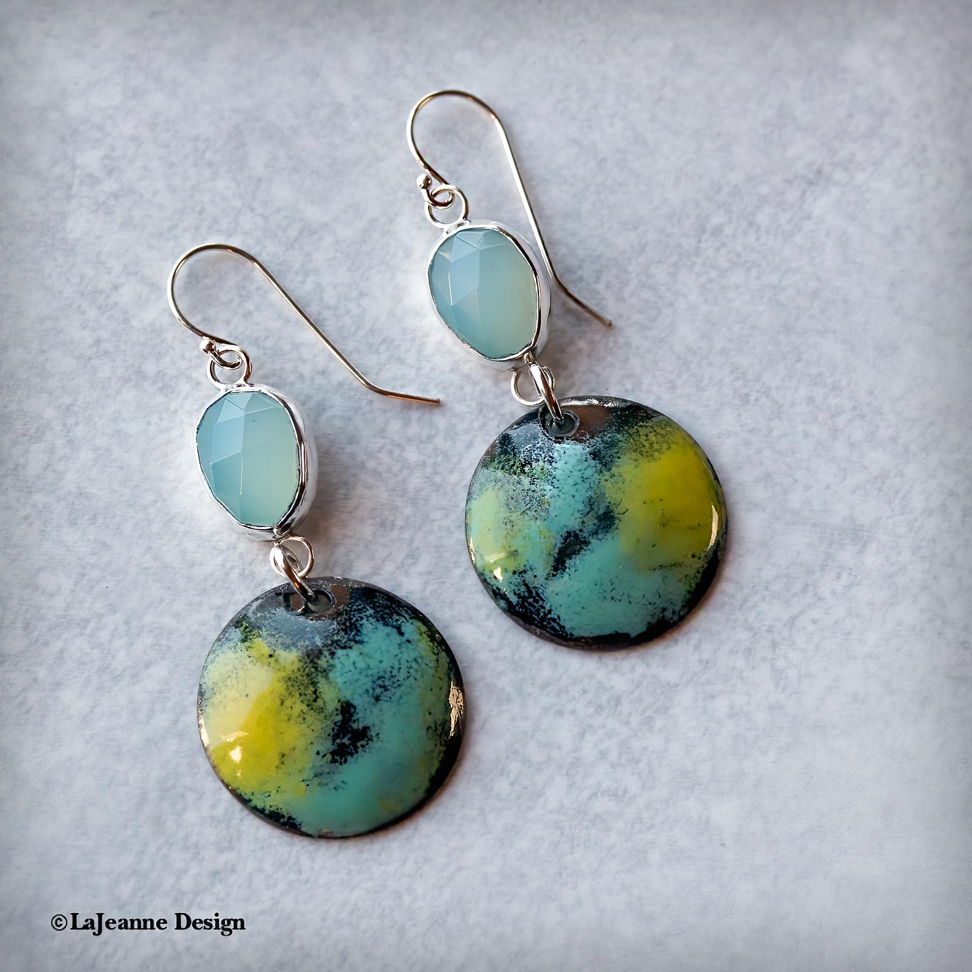 Paraiba Onyx Vitreous Enamel Earrings | Sterling Silver