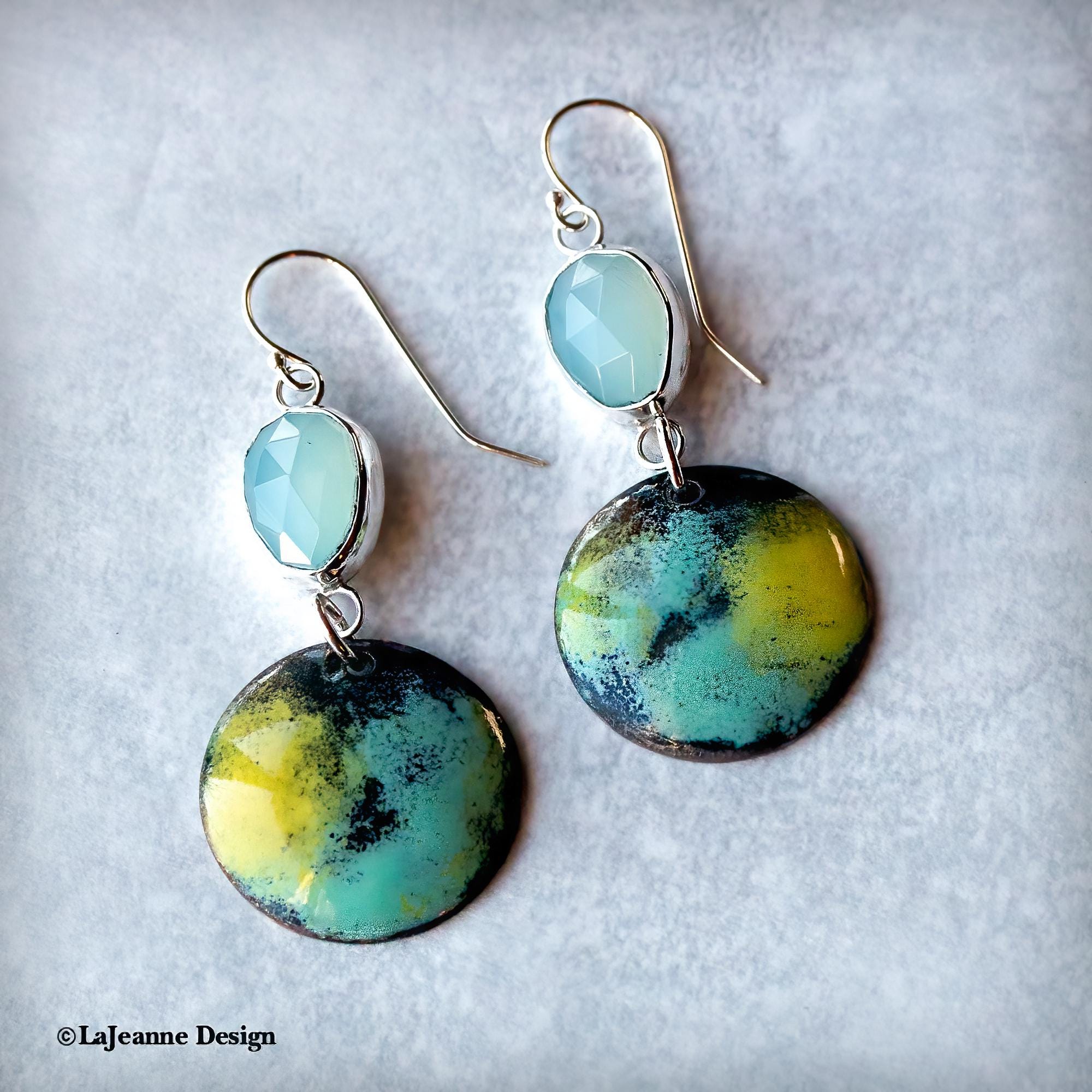Paraiba Onyx Vitreous Enamel Earrings | Sterling Silver