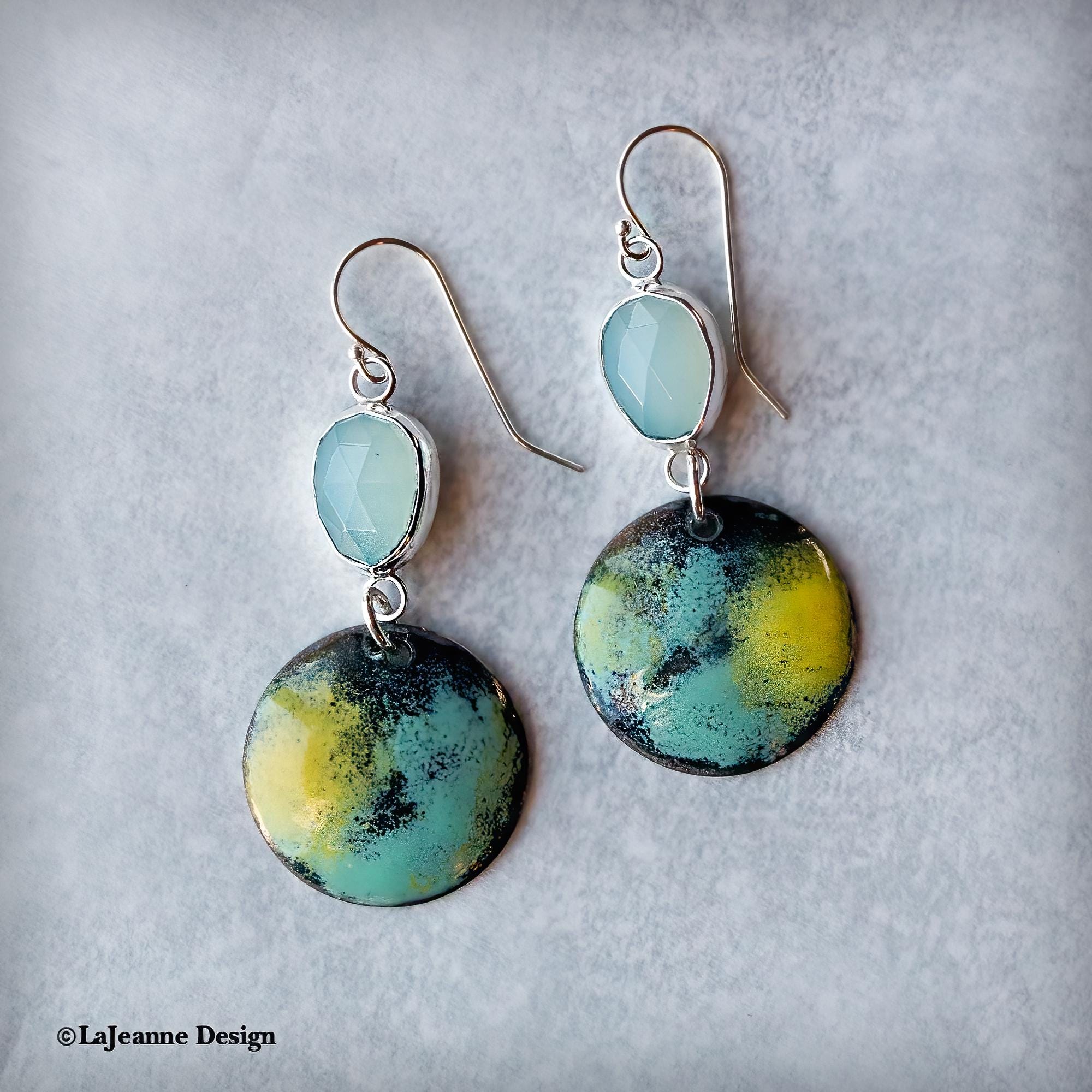 Paraiba Onyx Vitreous Enamel Earrings | Sterling Silver