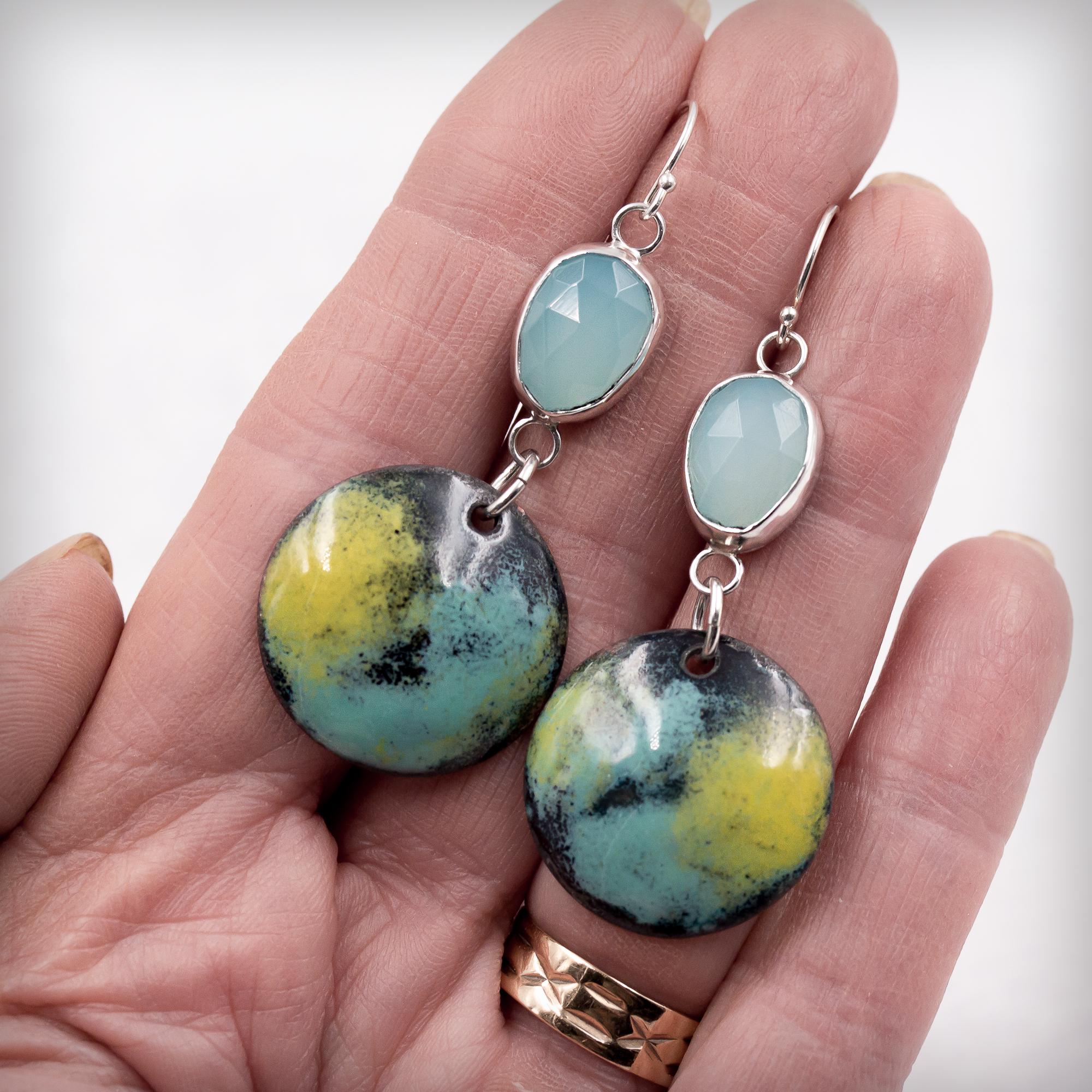 Paraiba Onyx Vitreous Enamel Earrings | Sterling Silver