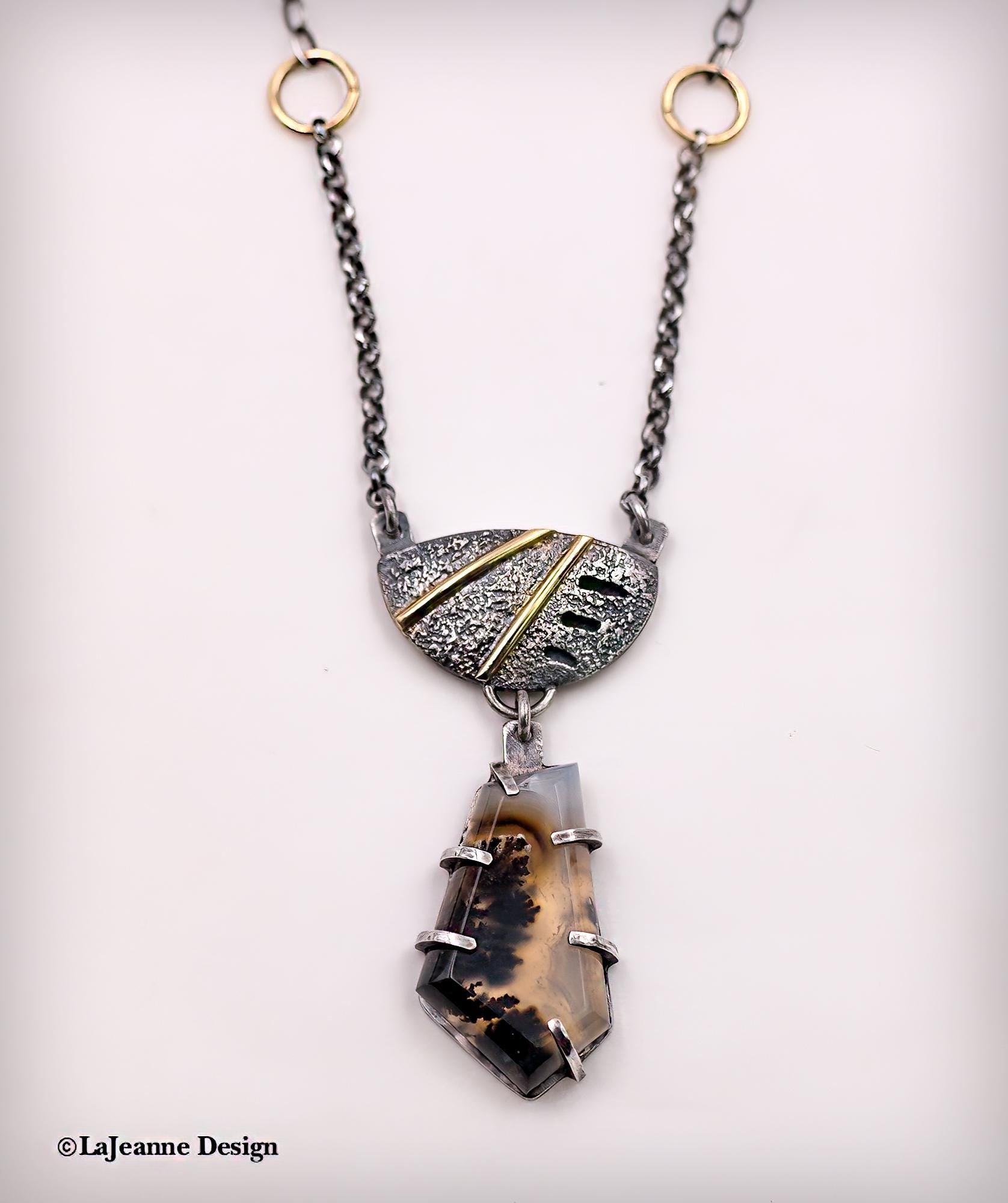 Marfa Plume Agate 18k Gold Sterling Silver Necklace