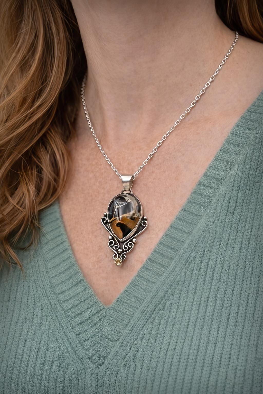 Amazon Valley Jasper &amp; Citrine Sterling Silver Necklace