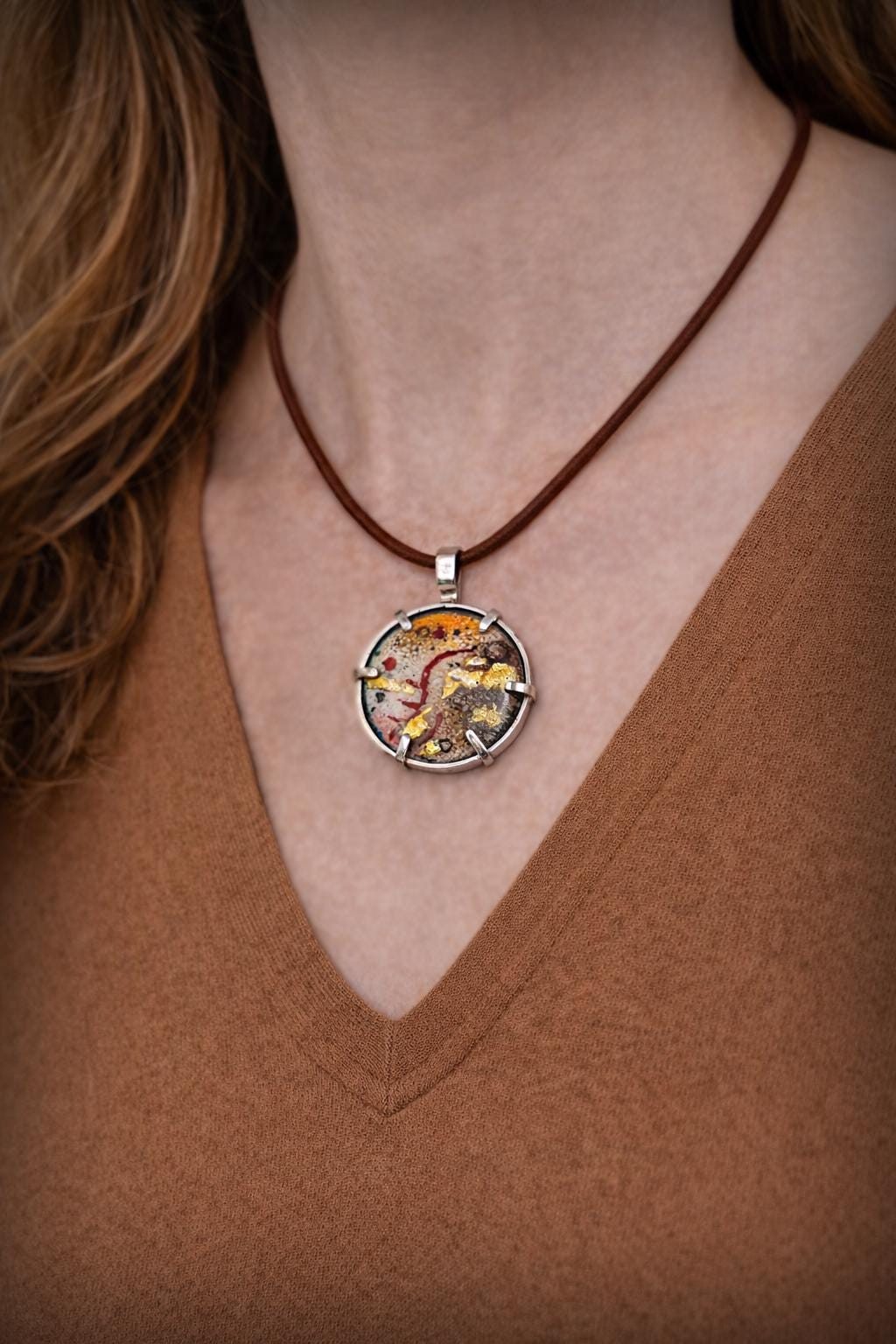 Enamel & 24K Gold Artisan Necklace
