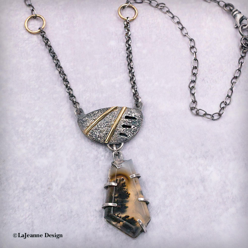 Marfa Plume Agate 18k Gold Sterling Silver Necklace