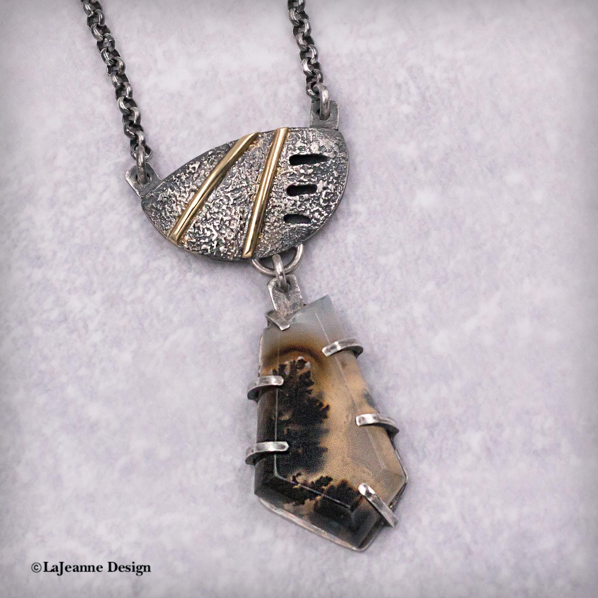 Marfa Plume Agate 18k Gold Sterling Silver Necklace