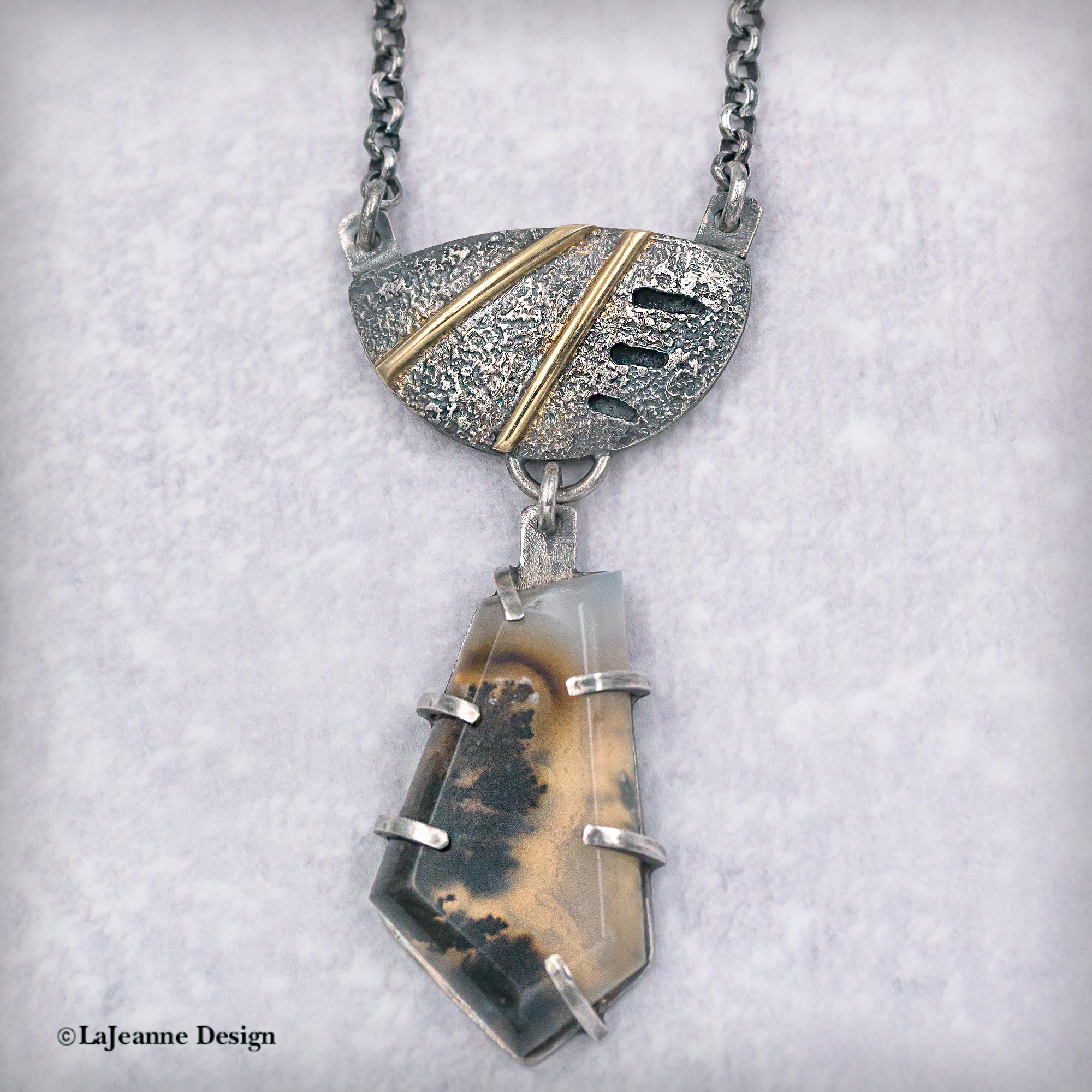 Marfa Plume Agate 18k Gold Sterling Silver Necklace