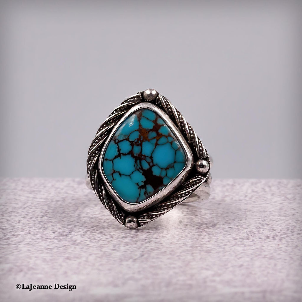 Size 7.5 - Egyptian Turquoise Sterling Silver Ring | Wide Band