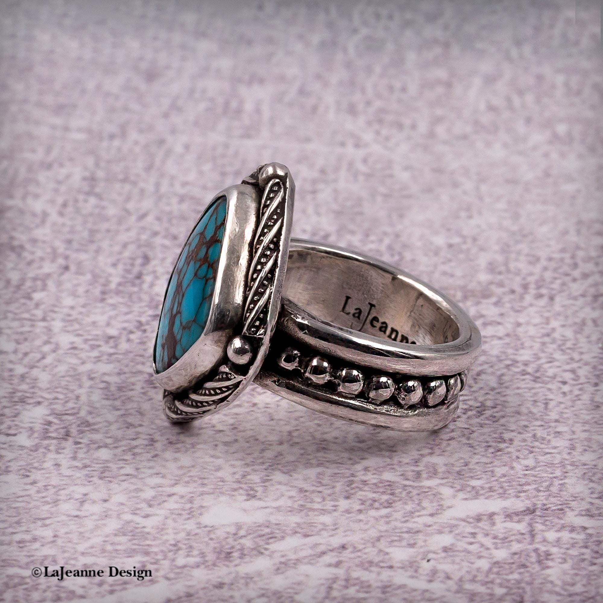 Size 7.5 - Egyptian Turquoise Sterling Silver Ring | Wide Band