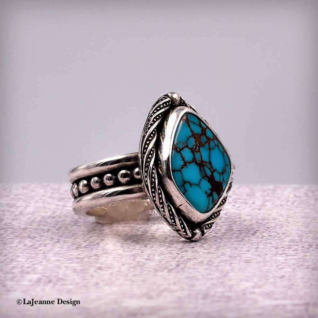 Size 7.5 - Egyptian Turquoise Sterling Silver Ring | Wide Band