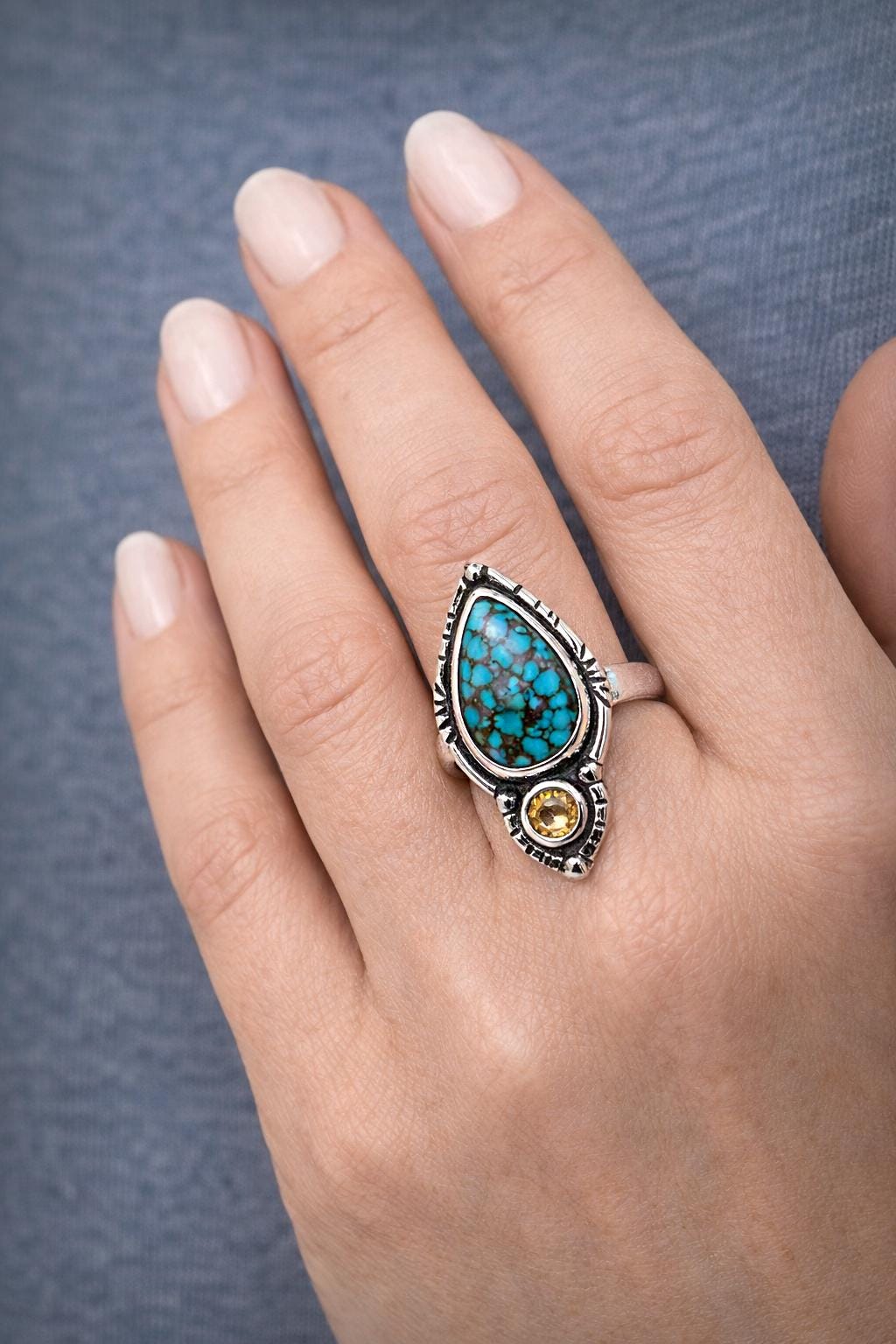 Size 7 - Turquoise Mountain Turquoise & Citrine Sterling Silver Ring