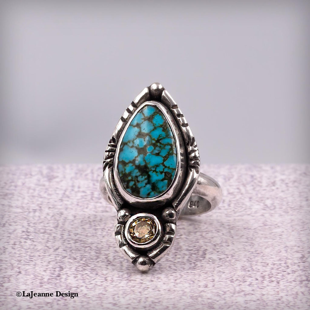Size 7 - Turquoise Mountain Turquoise & Citrine Sterling Silver Ring