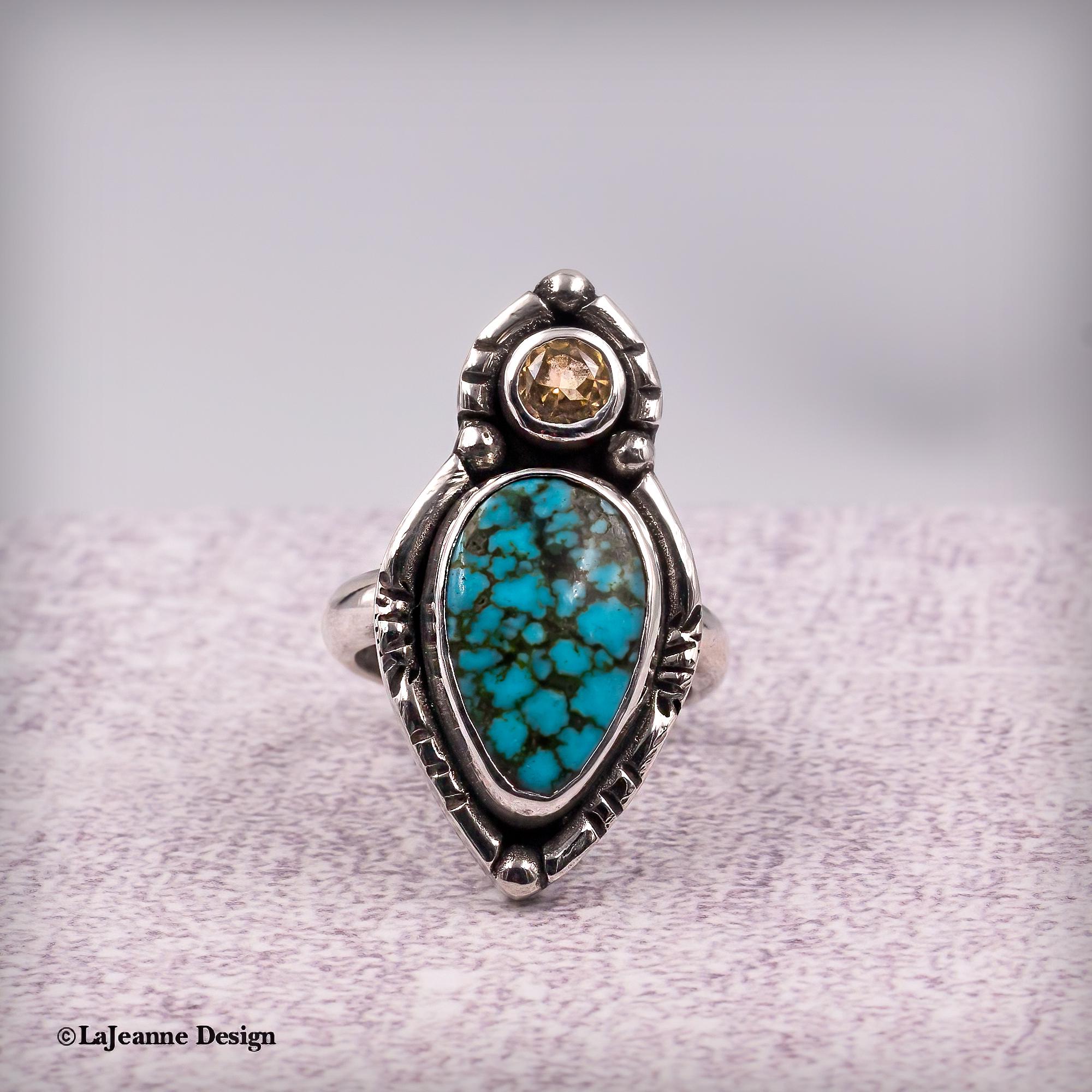 Size 7 - Turquoise Mountain Turquoise & Citrine Sterling Silver Ring