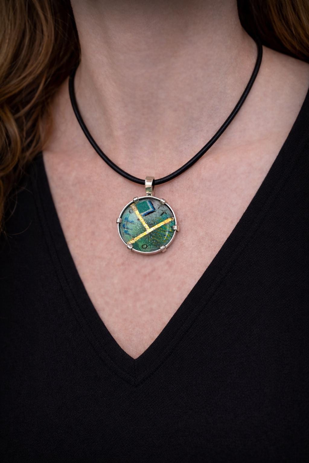 Enamel, 24K Gold & Sterling Silver Necklace